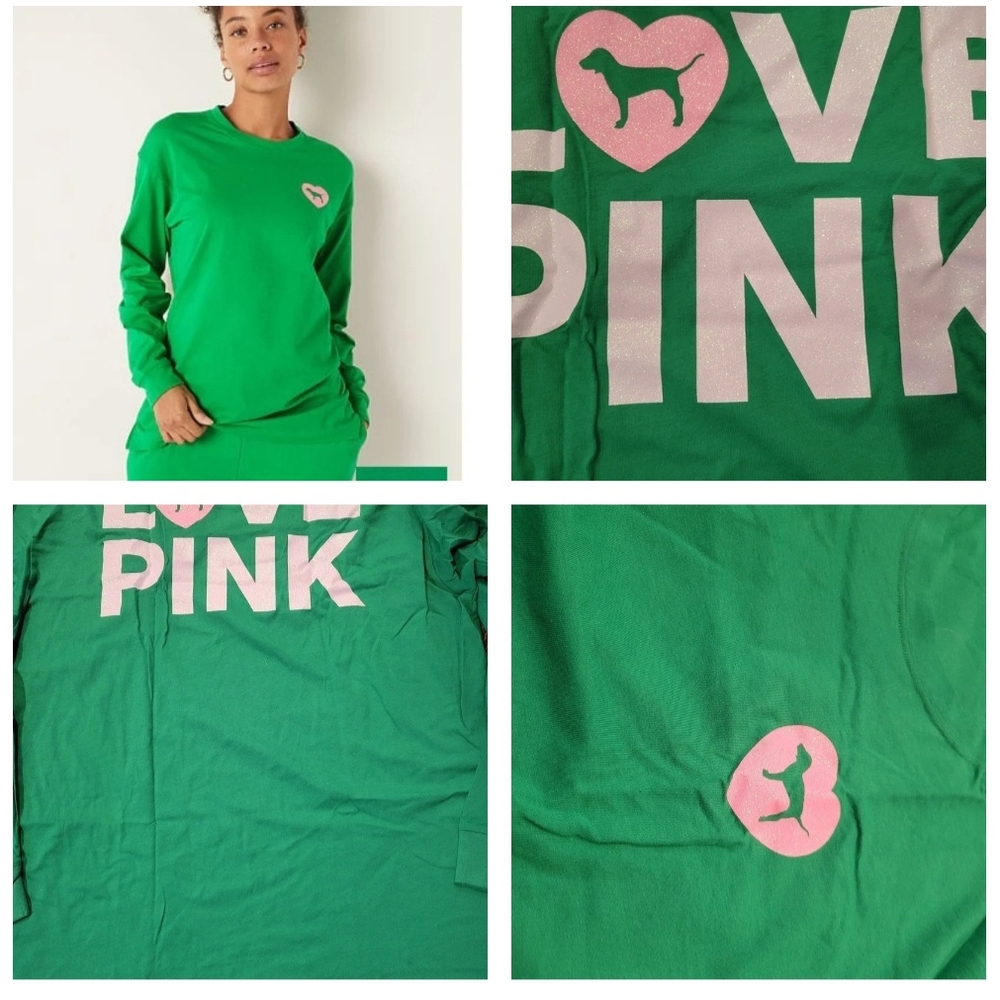 VS PINK BLING CAMPUS TEE SHINE GREEN ORIGINALS